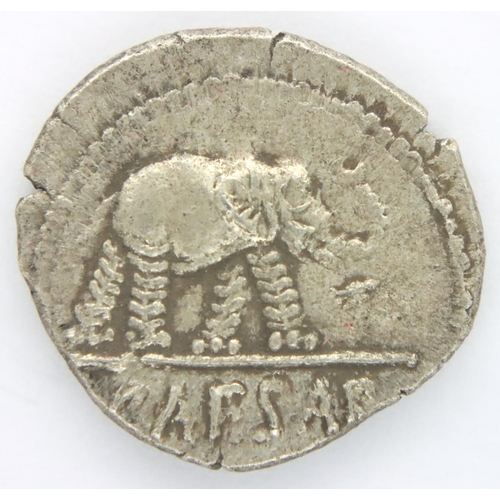 3024 - 49 BC Julius Caesar silver denarius, elephant and priestly implements. P&P Group 1 (£14+VAT for the ... 