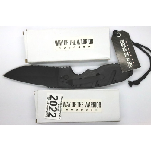 2022 - Three new old stock folding hunting knives, black. P&P Group 2 (£18+VAT for the first lot and £3+VAT... 