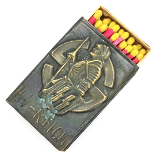 2040 - Third Reich brass matchbox holder with period box of matches. P&P Group 1 (£14+VAT for the first lot... 