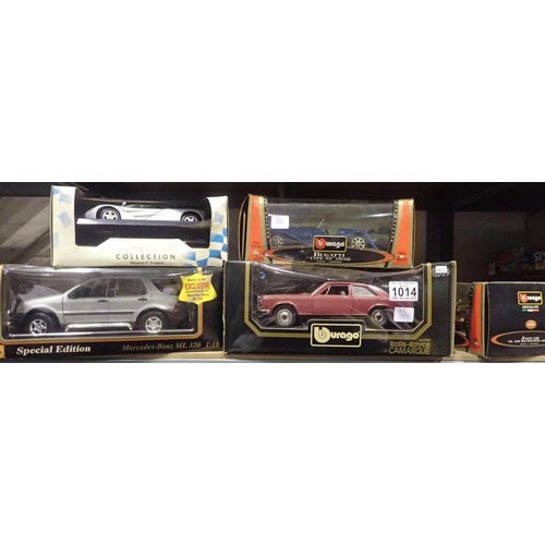 1014 - Five boxed diecast model cars including Burago and Maisto examples. Not available for in-house P&P, ... 