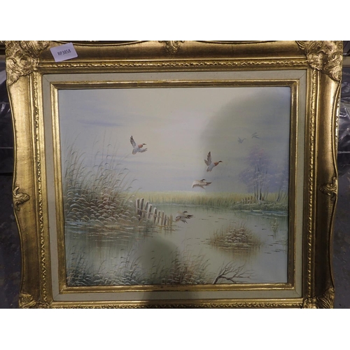 1026 - Watercolour of birds, signed H Delamere and a similar unsigned oil. Not available for in-house P&P, ... 