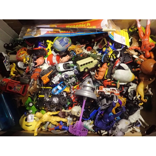 1032 - Box of mixed cars and figurines. Not available for in-house P&P, contact Paul O'Hea at Mailboxes on ... 