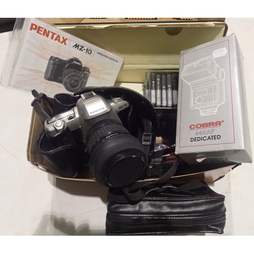 1040 - Pentax MZ-10 film camera and accessories including filters. Not available for in-house P&P, contact ... 