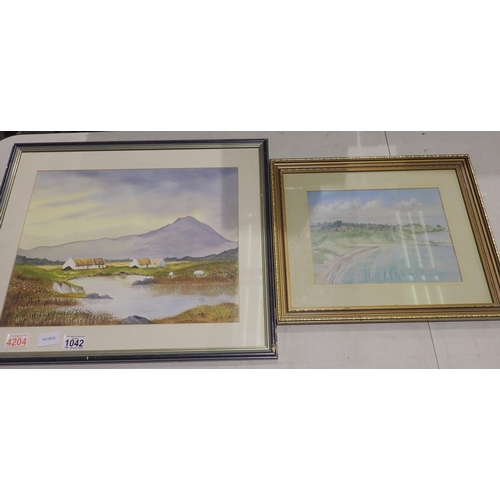 1042 - Four framed watercolours, mainly coastal and river scenes. Not available for in-house P&P, contact P... 