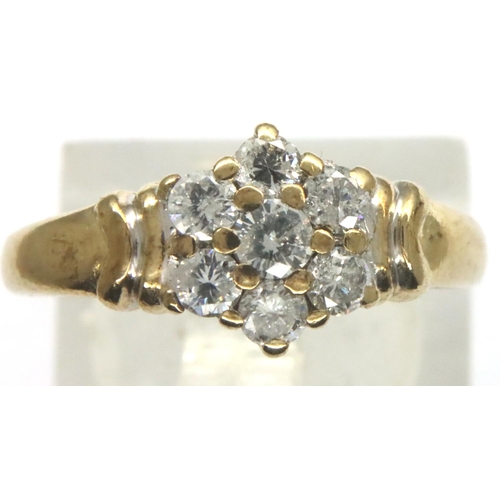 34 - 9ct gold and 0.5ct diamond cluster ring, size M/N, 2.7g. P&P Group 1 (£14+VAT for the first lot and ... 