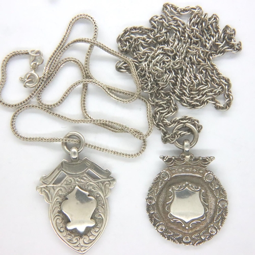 37 - Two hallmarked silver fob necklaces, largest chain L: 60 cm, combined 25g. P&P Group 1 (£14+VAT for ... 