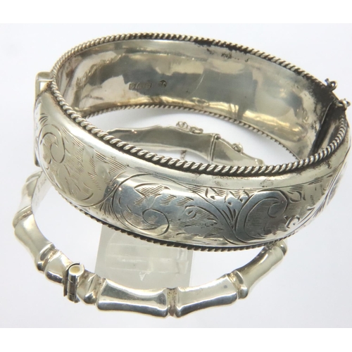 4 - Hallmarked silver bangle, Chester assay and a bamboo style silver bangle, combined 44g. P&P Group 1 ... 