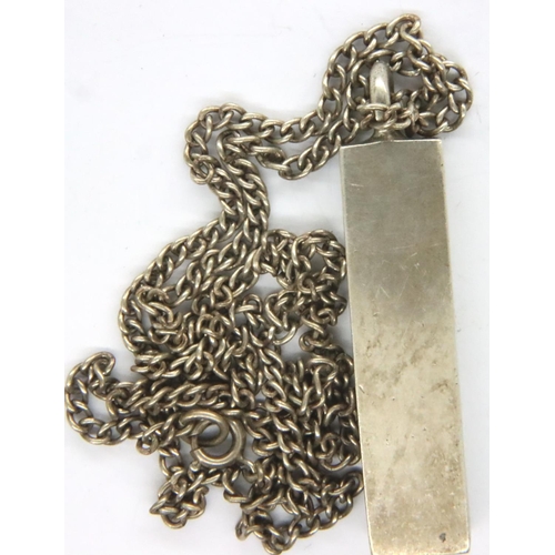 45 - Hallmarked silver ingot necklace, chain L: 64 cm, ingot L: 40 mm, combined 29g. P&P Group 1 (£14+VAT... 
