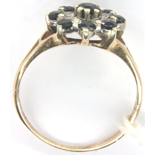 46 - 9ct gold sapphire and diamond cluster ring, size R/S, 2.9g. P&P Group 1 (£14+VAT for the first lot a... 