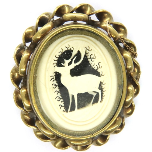 51 - Victorian pinchbeck brooch with Stag design, H: 60 mm. P&P Group 1 (£14+VAT for the first lot and £1... 