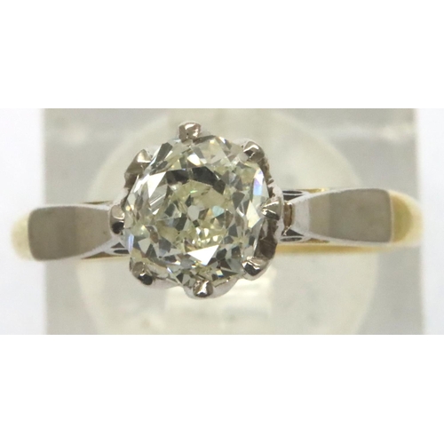 58 - Antique 18ct gold, platinum set old cut diamond solitaire ring, size L, stone approximately 0.95cts,... 