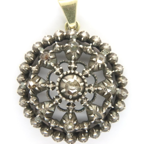 6 - 19th century white gold and rose cut diamond pendant, D: 30 mm, L: 38 mm, 10.3g. P&P Group 1 (£14+VA... 