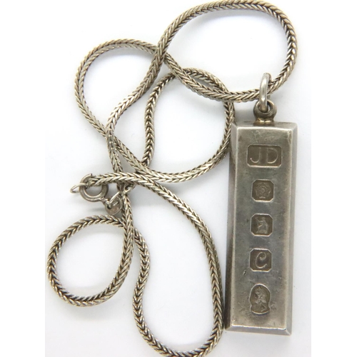 9 - Hallmarked silver ingot necklace, ingot L: 40 mm, combined 37g. P&P Group 1 (£14+VAT for the first l... 