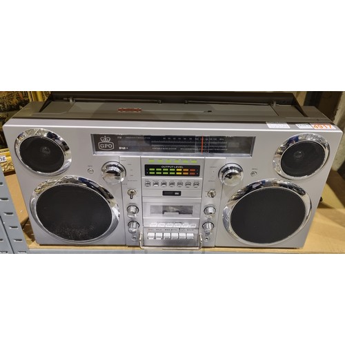1033A - Silver, GPO Brooklyn large 1980s-Style Boombox - CD, cassette, DAB+ & FM Radio, USB, Bluetoothreceiv... 