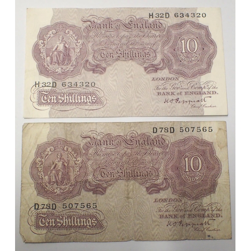 3007G - Two Peppiatt ten shilling notes of Queen Elizabeth II, one in good condition, one fair. P&P Group 1 ... 