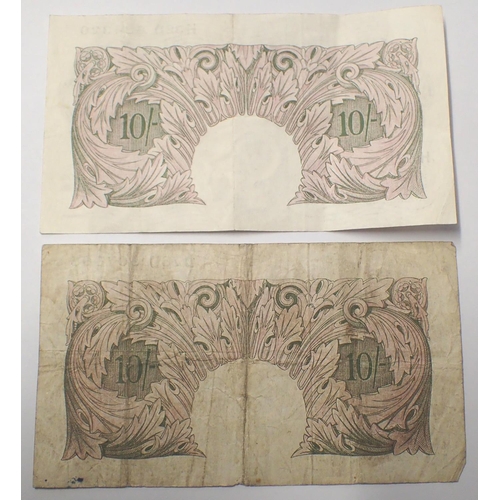 3007G - Two Peppiatt ten shilling notes of Queen Elizabeth II, one in good condition, one fair. P&P Group 1 ... 