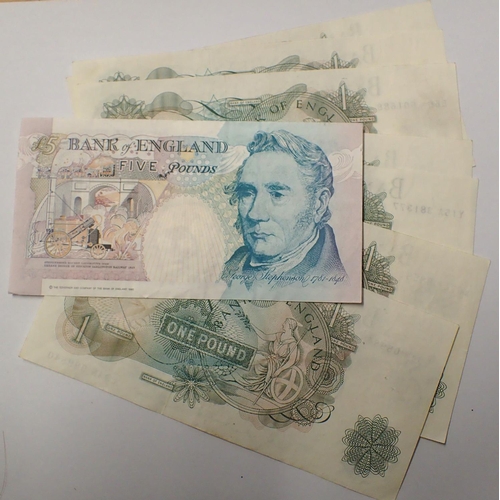 3007M - Six Page O'Brien and Smallman one pound notes and a Lowther five pound note in good condition. P&P G... 