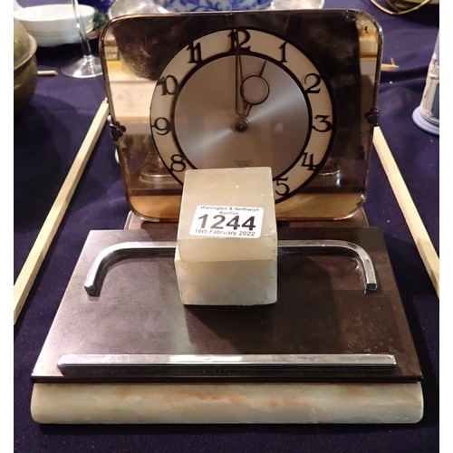 Smiths Art Deco electric clock and alabaster based inkwell. Barnebys