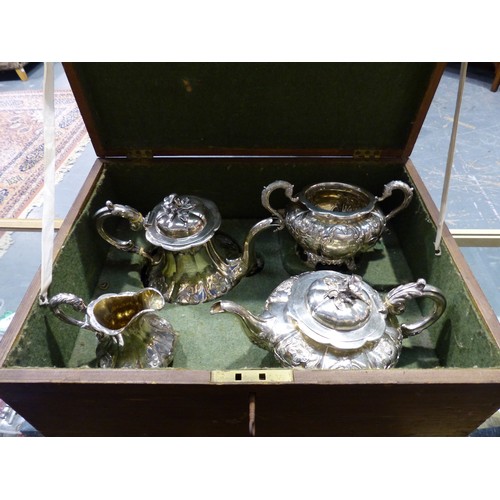 86 - William IV and Victorian four-piece silver tea service comprising tea pot, hot water jug, sugar and ... 