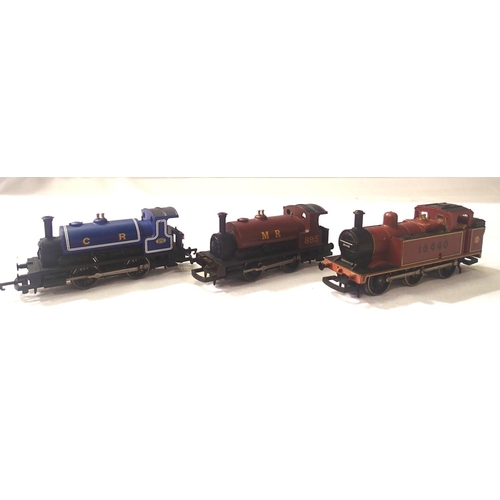 2012 - Three Hornby OO scale locomotives, saddle tank C.R Blue, saddle tank M.R Red and Jinty midland red 1... 