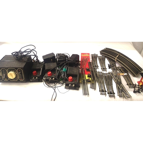 2020 - Four Hornby controllers, track and points, signal box, signal and buffer stops. P&P Group 1 (£14+VAT... 