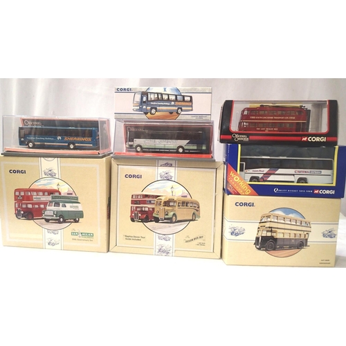 2035 - Eight Corgi buses, including; 96995 Ian Allan two vehicle set and 97071 Devon, mostly boxed.  P&P Gr... 