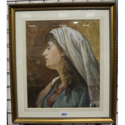 3041 - AHC (19th century): watercolour, study of a female, 38 x 45 cm, initialed and dated 1878, inscribed ... 