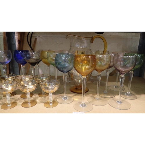 1034 - Collection of mixed glassware to include multi colour hock glasses. Not available for in-house P&P, ... 