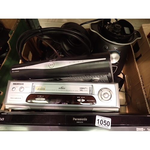 1050 - Quantity of mixed household electrical items to include Sky Box and DVD player. Not available for in... 