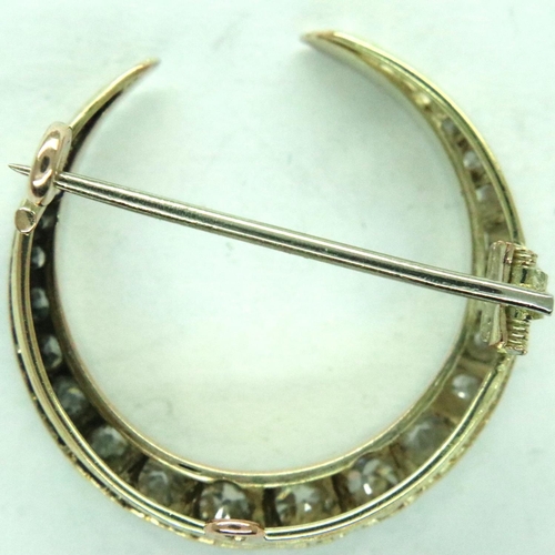 54 - Victorian old cut diamond crescent brooch in 15ct gold, D: 20 mm, 3.8g. P&P Group 1 (£14+VAT for the... 