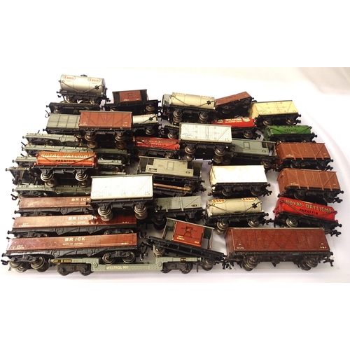 Thirty five Hornby Dublo wagons, mostly tinplate, three rail. Poor to ...