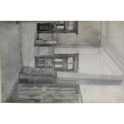 378 - A. HEGGIE
Flat hallway, pencil on paper, signed, 55cm x 36cm