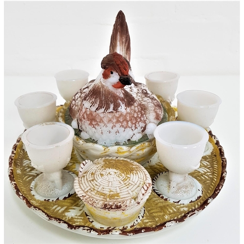 203 - VALLERYSTHAL OPAQUE MILK GLASS HEN ON A NEST BREAKFAST SET
comprising a central hen on a nest surrou... 