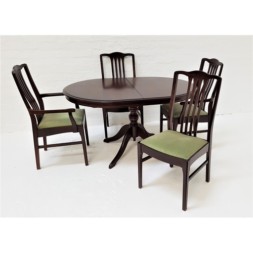 435 - MAHOGANY EXTENDING DINING TABLE AND FOUR CHAIRS
the table with a pull apart top and fold out leaf, s... 