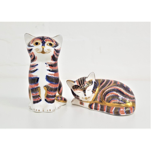 182 - TWO ROYAL CROWN DERBY CAT PAPERWEIGHTS
both with buttons, 8cm high and 8cm long (2)