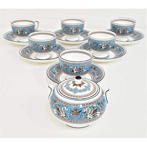 194 - WEDGWOOD FLORENTINE TURQUOISE PART TEA SERVICE
comprising tea cups and saucers and a lidded sugar bo... 