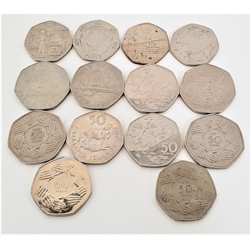 361 - SELECTION OF FOURTEEN 50p COINS
comprising two 1994 D Day Planes And Boats, five 1973 50p Rare Hand ... 