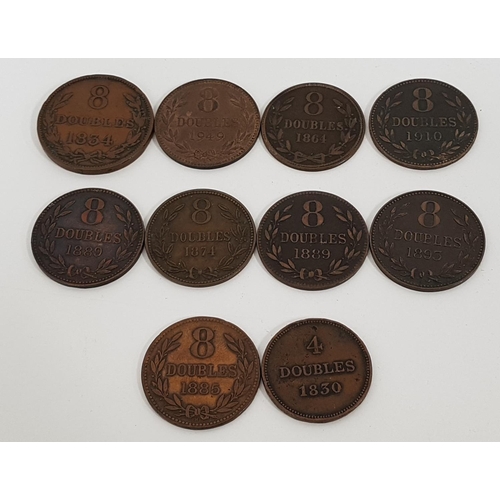 369 - SELECTION OF TEN GUERNSESEY DOUBLES COINS
comprising; 1830 4 doubles, 1834, 1864, 1874, 1885, 1889, ... 