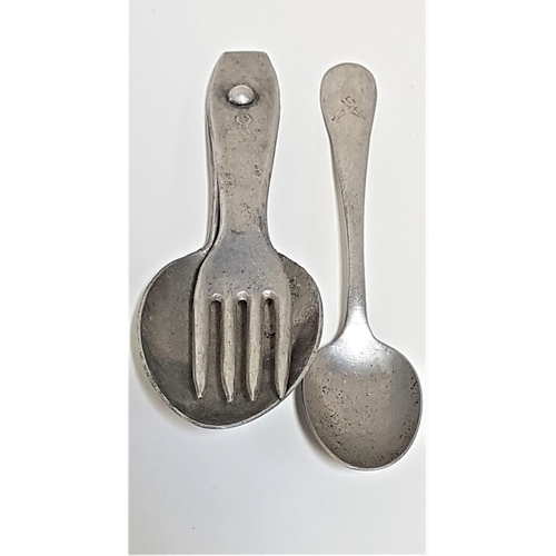 323 - WWII GERMAN NAZI WEHRMACHT FOLDING SPOON AND FORK
in aluminium, marked with the eagle and swastika, ... 