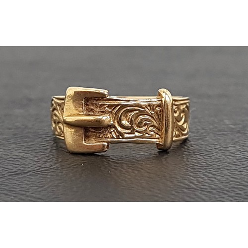49 - ATTRACTIVE NINE CARAT GOLD BUCKLE DESIGN RING
with scroll decoration, ring size N and approximately ... 