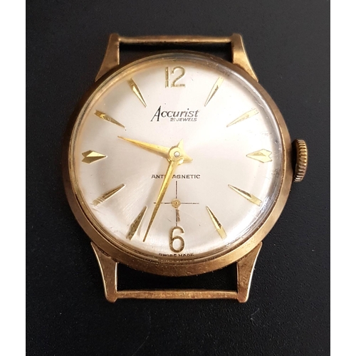 11 - 1960s ACCURIST NINE CARAT GOLD CASED GENTLEMEN'S WRISTWATCH
the champagne dial with Arabic 12 and 6 ... 