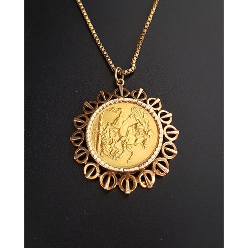 28 - GEORGE V SOVEREIGN COIN PENDANT
the coin dated 1927, in nine carat gold mount and on nine carat gold... 
