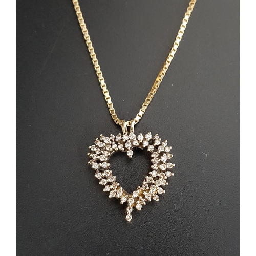 111 - MULTI DIAMOND HEART PENDANT
in unmarked gold and on nine carat gold chain, the chain approximately 7... 