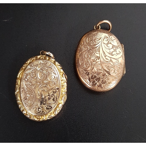 135 - TWO NINE CARAT GOLD PLATED LOCKET PENDANTS
both with engraved scroll decoration (2)