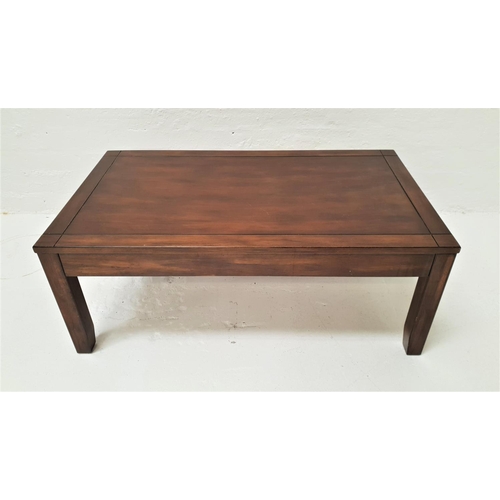 409 - STAINED TEAK OCCASIONAL TABLE
with a rectangular top, standing on shaped supports, 97cm wide