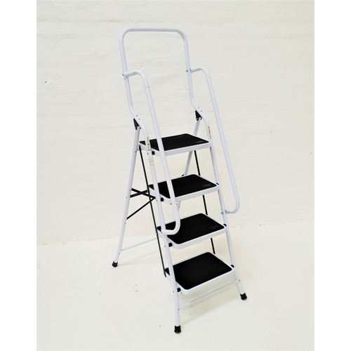 408 - METAL FOLDING FRAME LADDER
in white painted metal with four treads, 158cm high opened