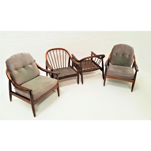 442 - SET OF FOUR 1960s GREAVES & THOMAS STICK BACK ARMCHAIRS
with an arched top rail sweeping down to the... 
