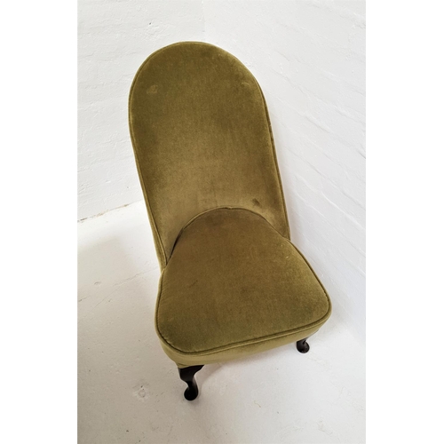 433 - BEDROOM CHAIR
with a shaped padded back and seat, standing on cabriole front supports