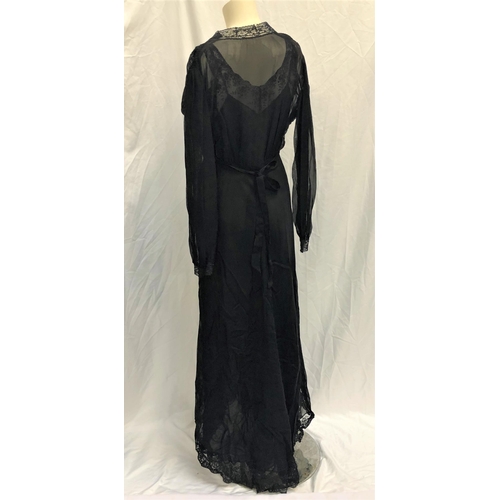 23 - MAE WEST OWNED BLACK LACE NEGLIGEE SET
the set consists of a gown and a robe. The set is made of a b... 