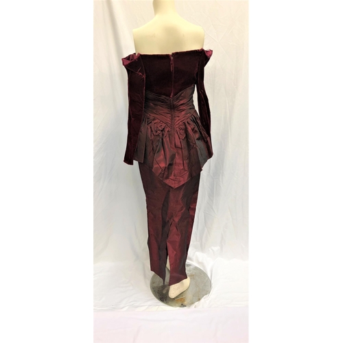26 - GINGER ROGERS OWNED BURGUNDY COLOURED TAFETA COCKTAIL GOWN
the handmade dress with velvet top. Accom... 